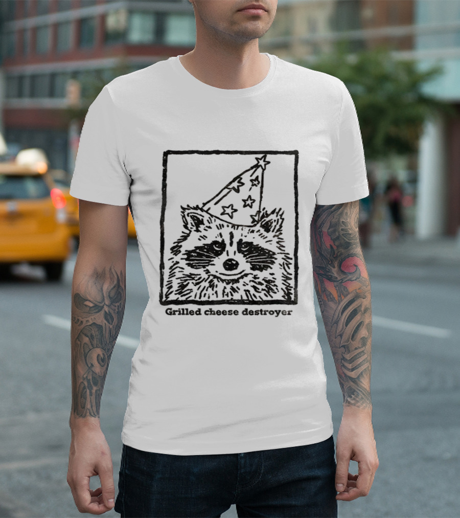 Raccoon Funny Wizard Hat Grilled Cheese Destroyer T-Shirt