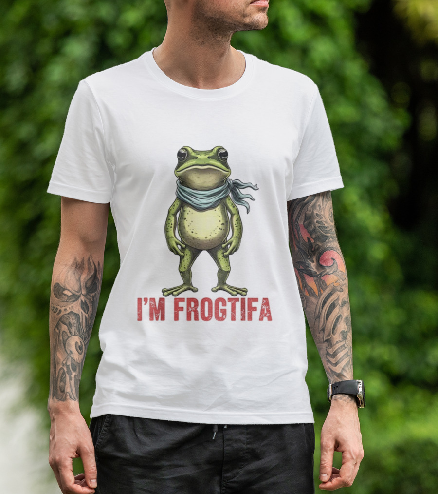 Portland Freedom Frog I’m Frogtifa Anti-ICE Resistance Scarf-Wearing Frog T-Shirt
