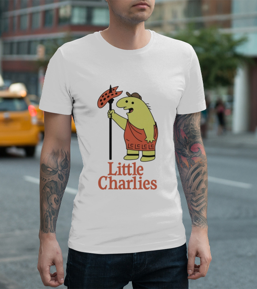 Little Charlies Cartoon Character With Tribal Shield T-Shirt