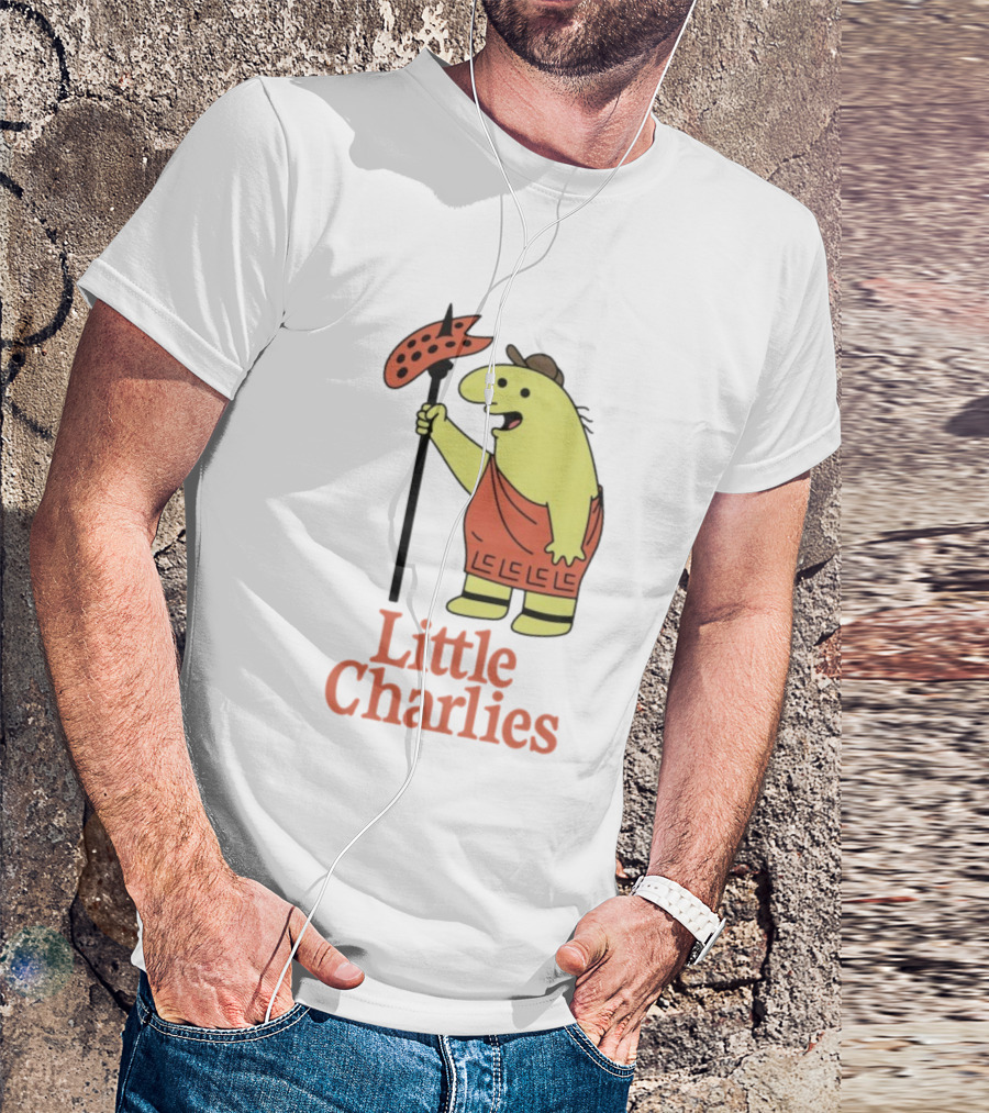 Little Charlies Cartoon Character With Tribal Shield T-Shirt
