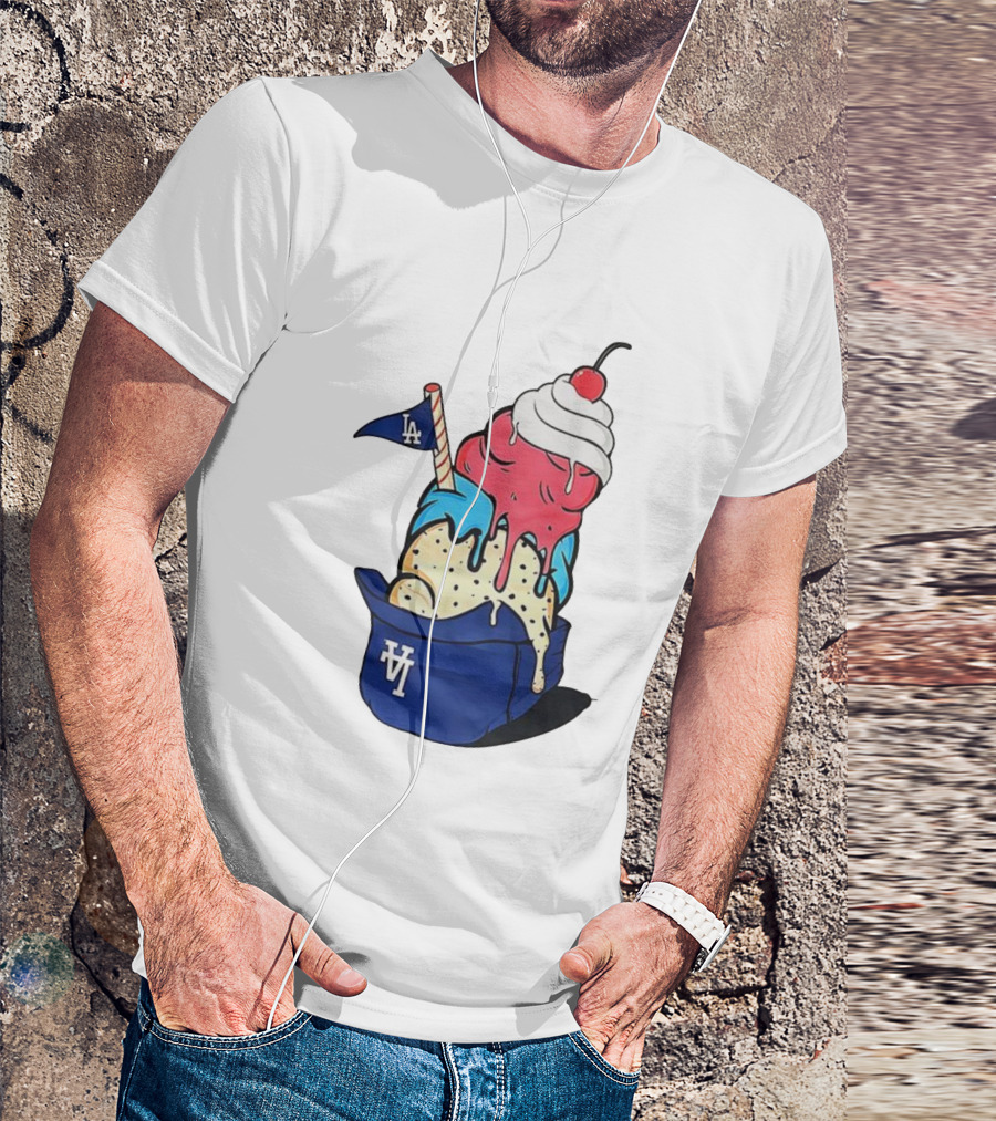 Los Angeles Dodgers Ice Cream Helmet LA Baseball Game Day Treat T-Shirt