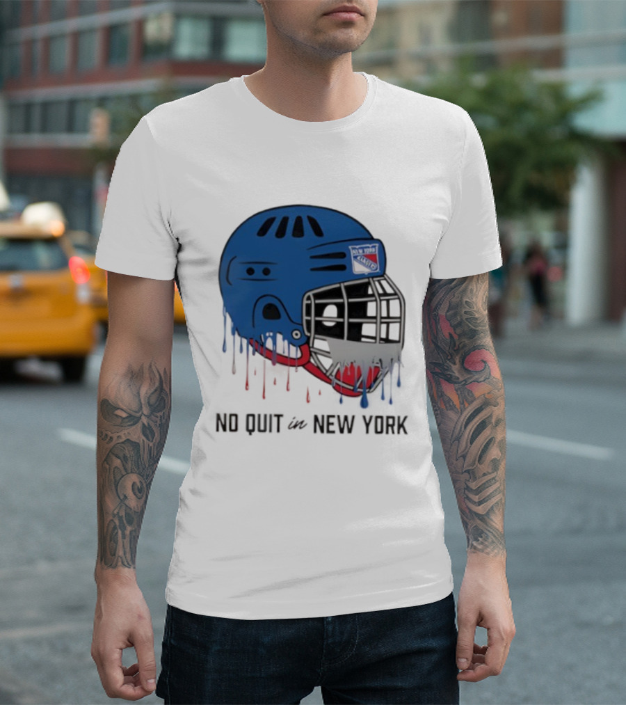 New York Rangers Drippy Helmet No Quit T-Shirt