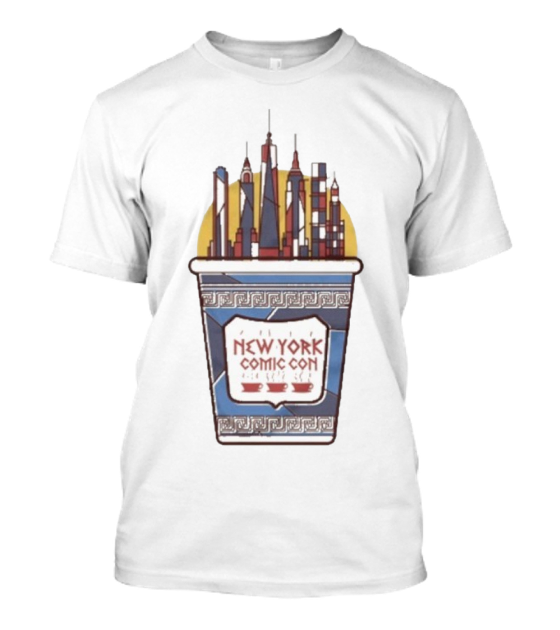 New York Comic Con 2025 Coffee Cup Skyline Tower Design T-Shirt