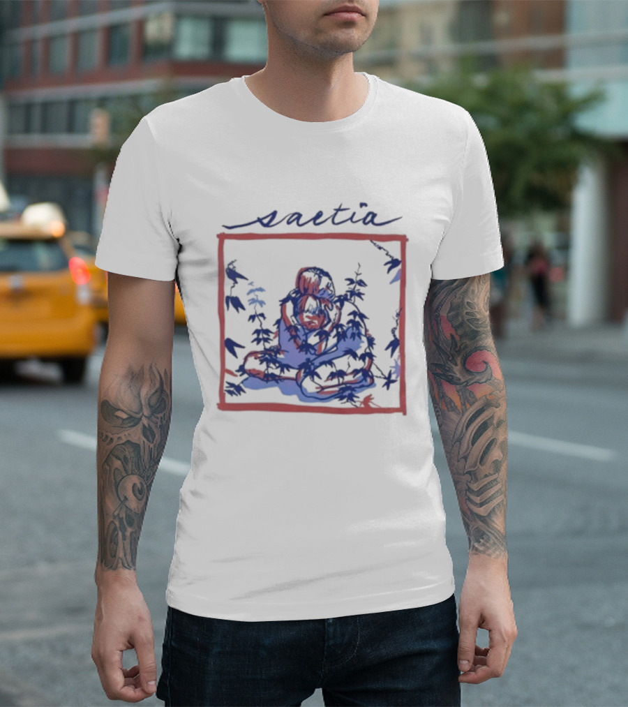 Saetia Tendrils Sketch Art Blue Red Frame T-Shirt
