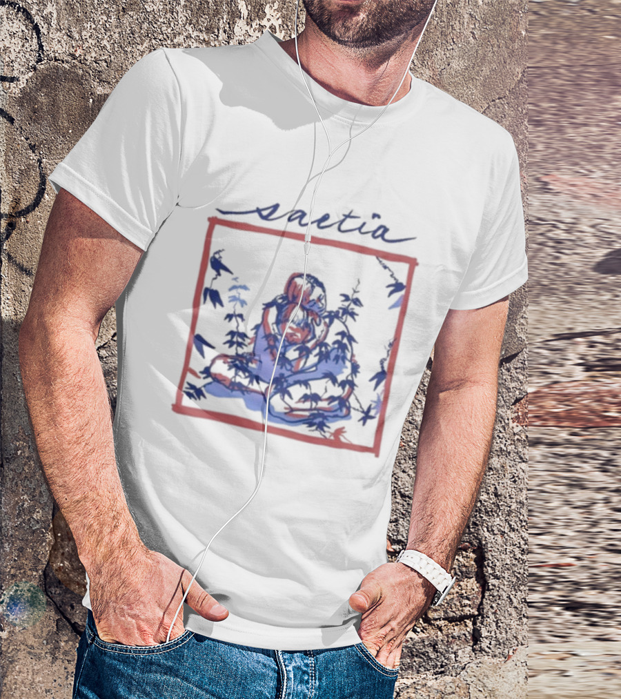 Saetia Tendrils Sketch Art Blue Red Frame T-Shirt