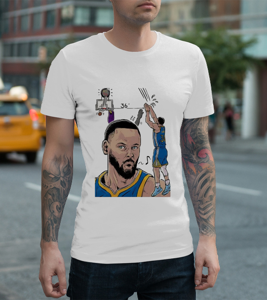 Stephen Curry Golden State Warriors NBA 36 Feet Comic Basketball Shot T-Shirt