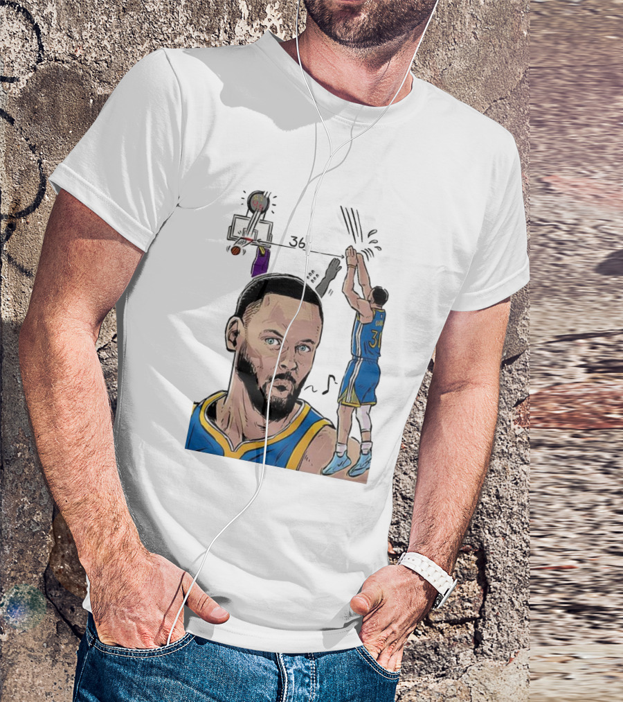 Stephen Curry Golden State Warriors NBA 36 Feet Comic Basketball Shot T-Shirt