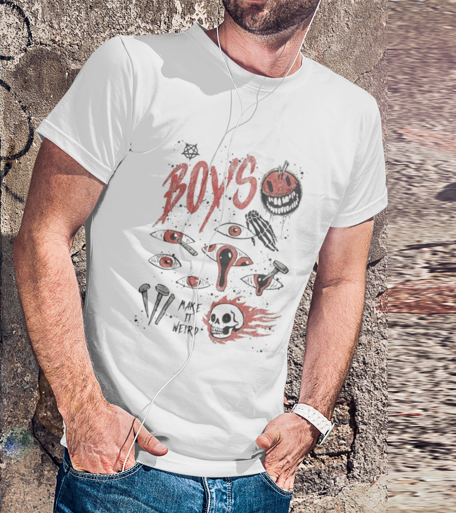 Boys Make It Weird Red Eyes And Skull Design T-Shirt
