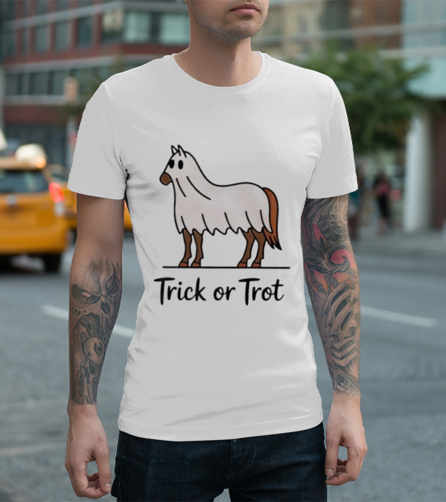 Trick Or Trot Halloween Horse Lover Cute Ghost Costume T-Shirt