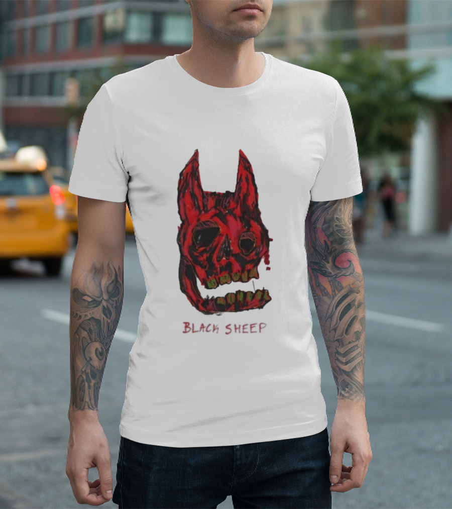 Caskey Black Sheep Skull Red Demon Mask T-Shirt