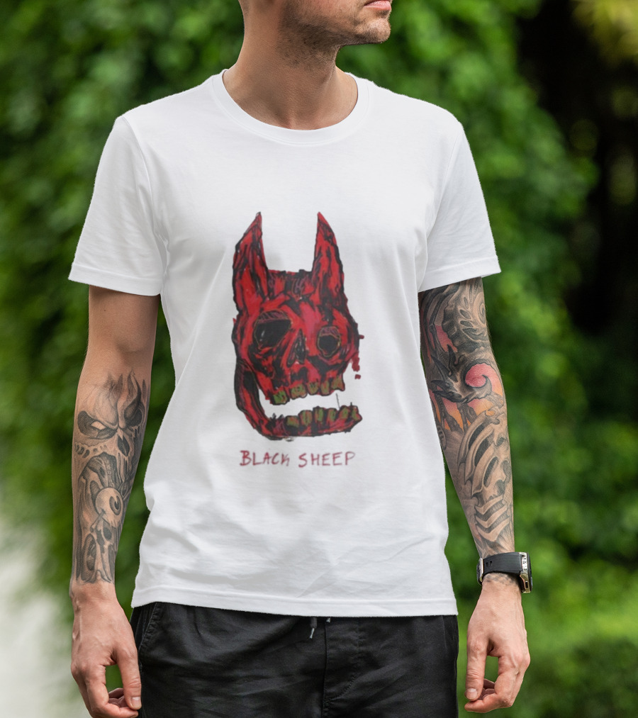 Caskey Black Sheep Skull Red Demon Mask T-Shirt