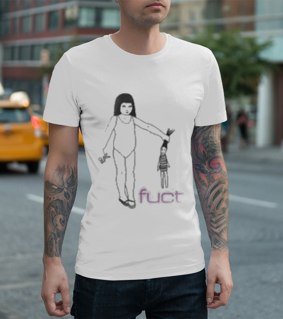 Fuct Scissor Psychosis Drawing With Figure Holding Object T-Shirt