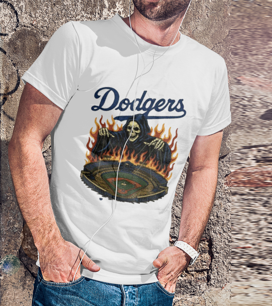 Dodgers Grim Reaper Over Baseball Stadium Fire Swea T-Shirt