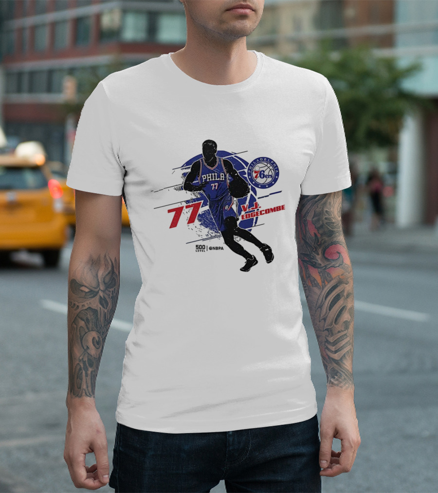 Philadelphia 76ers VJ Edgecombe Number 77 Basketball Player T-Shirt
