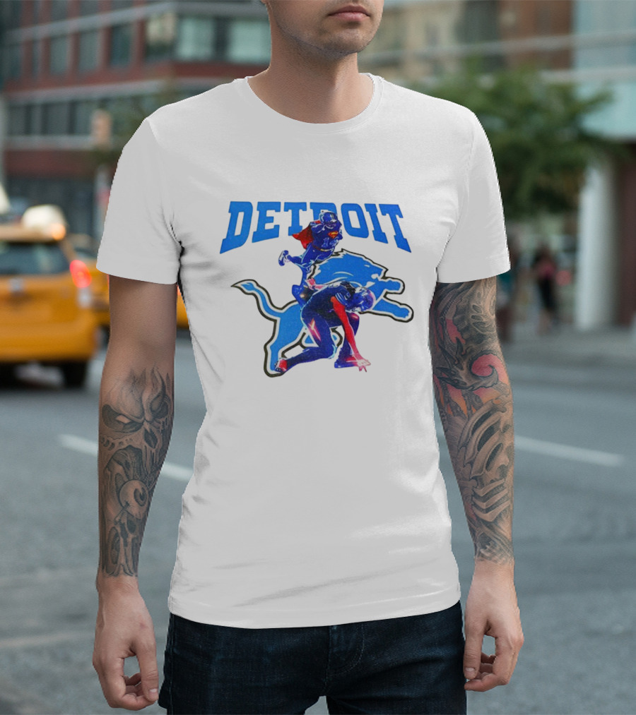 Detroit Lions Superman Crossover Athlete Leap T-Shirt