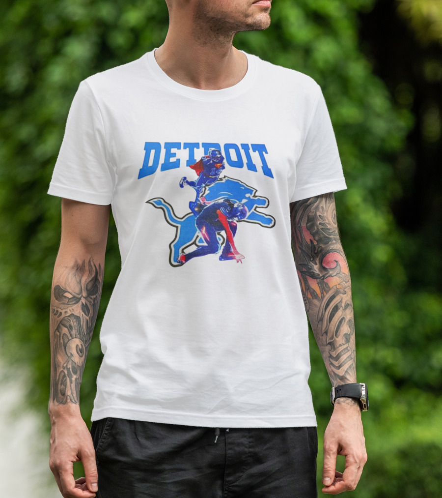 Detroit Lions Superman Crossover Athlete Leap T-Shirt