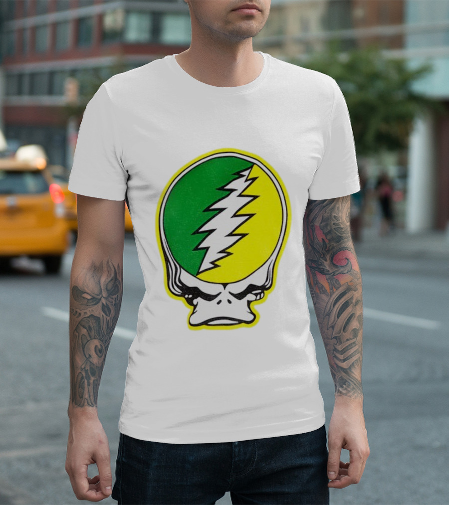 Grateful Ducks Grateful Dead Steal Your Face Green Yellow Bolt 26 T-Shirt