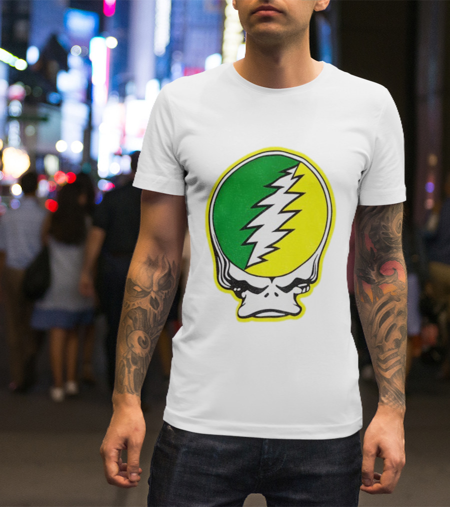 Grateful Ducks Grateful Dead Steal Your Face Green Yellow Bolt 26 T-Shirt