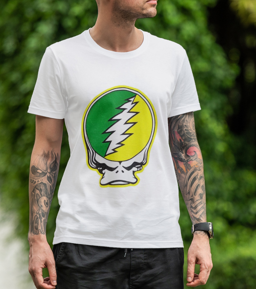 Grateful Ducks Grateful Dead Steal Your Face Green Yellow Bolt 26 T-Shirt