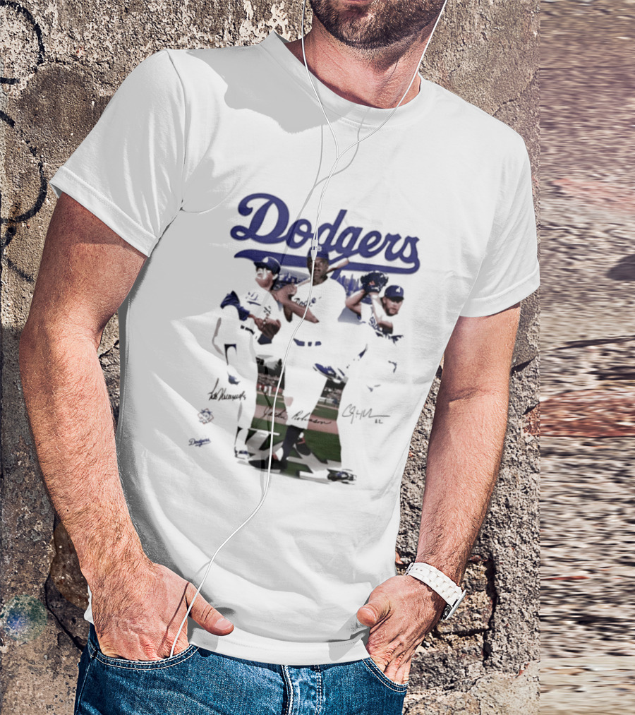 Los Angeles Dodgers Mookie Betts Steve Sax Clayton Kershaw Signatures Vintage Style T-Shirt