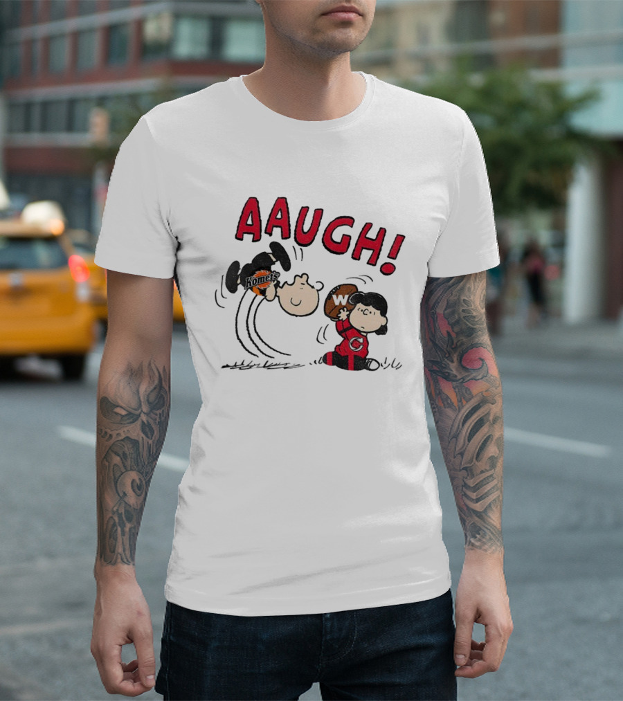 Peanuts Charlie Brown Cincinnati Cyclones Vs Komets Hockey AAUGH! Lucy Linus T-Shirt