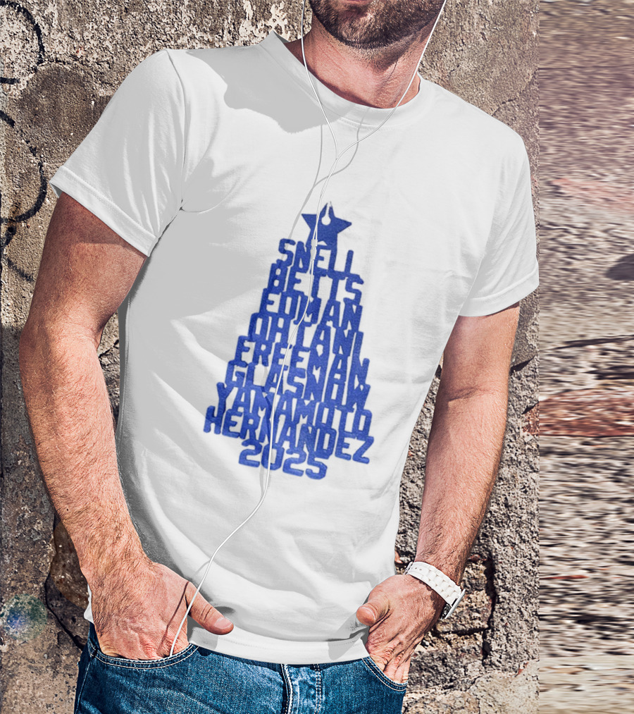 Los Angeles Dodgers Snell Betts Freeman Ohtani Freeman Glasnow Yamamoto Hernandez Christmas Tree 2025 T-Shirt