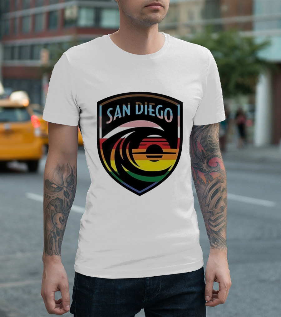 San Diego Wave FC LGBTQ+ Pride Rainbow Wave Sunset T-Shirt