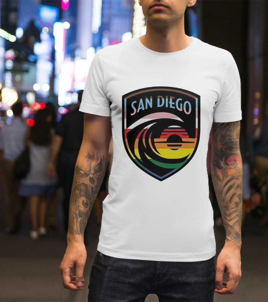 San Diego Wave FC LGBTQ+ Pride Rainbow Wave Sunset T-Shirt