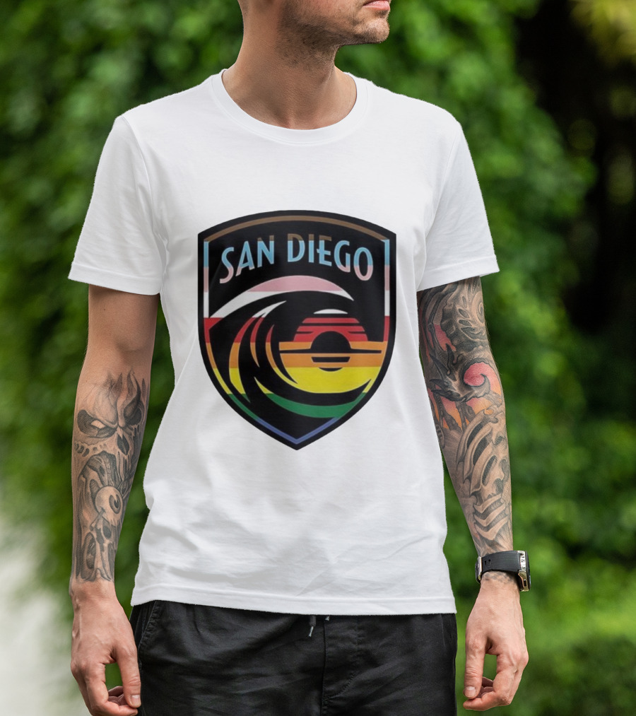San Diego Wave FC LGBTQ+ Pride Rainbow Wave Sunset T-Shirt