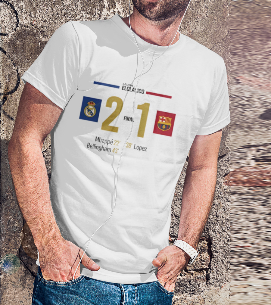 LaLiga ElClásico Real Madrid 2-1 Barcelona 2025 Final Mbappé Bellingham López T-Shirt