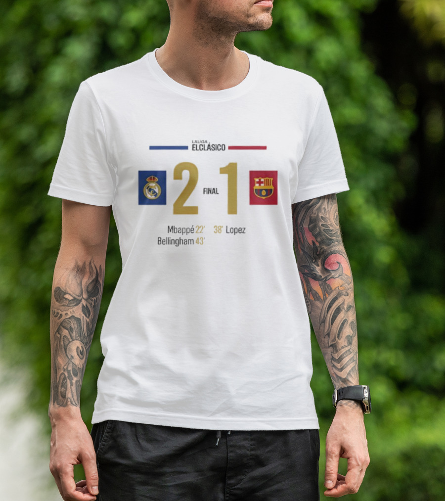 LaLiga ElClásico Real Madrid 2-1 Barcelona 2025 Final Mbappé Bellingham López T-Shirt