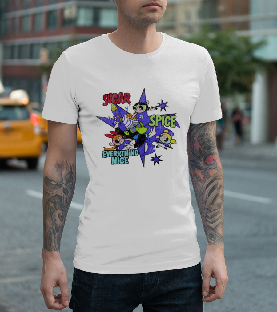 The Powerpuff Girls Sugar Spice Everything Nice Burst Design T-Shirt