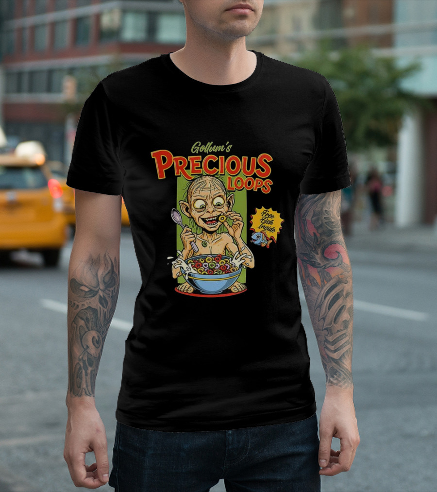 Gollum’s Precious Loops Free Fish Inside Lord Of The Rings Froot Loops Parody T-Shirt