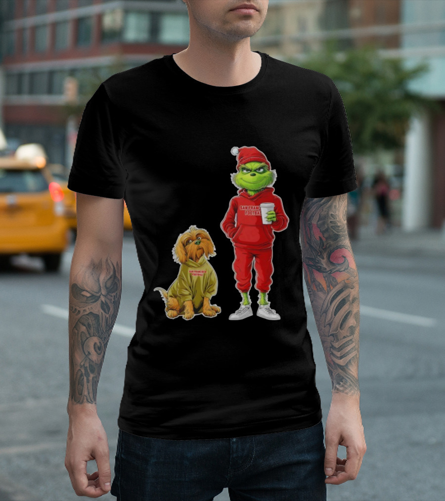 San Francisco Football Grinch And Dog Christmas 49ers Holiday T-Shirt