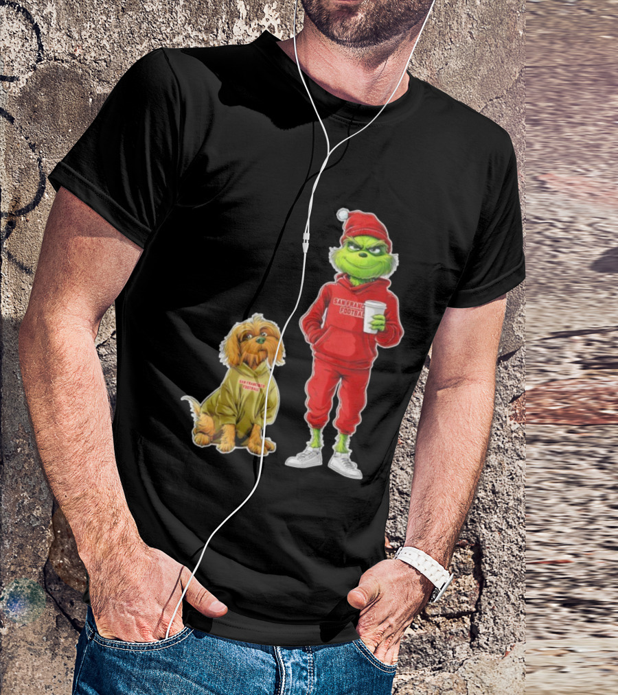 San Francisco Football Grinch And Dog Christmas 49ers Holiday T-Shirt