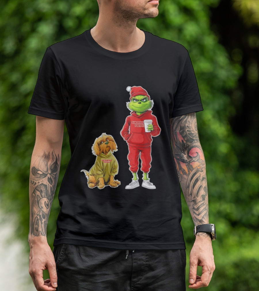 San Francisco Football Grinch And Dog Christmas 49ers Holiday T-Shirt
