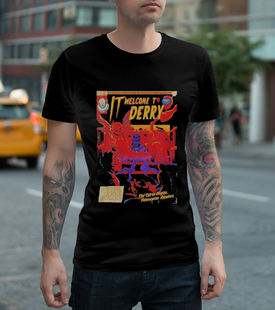 IT Welcome To Derry The Curse Begins Pennywise Awakes Comic Style T-Shirt