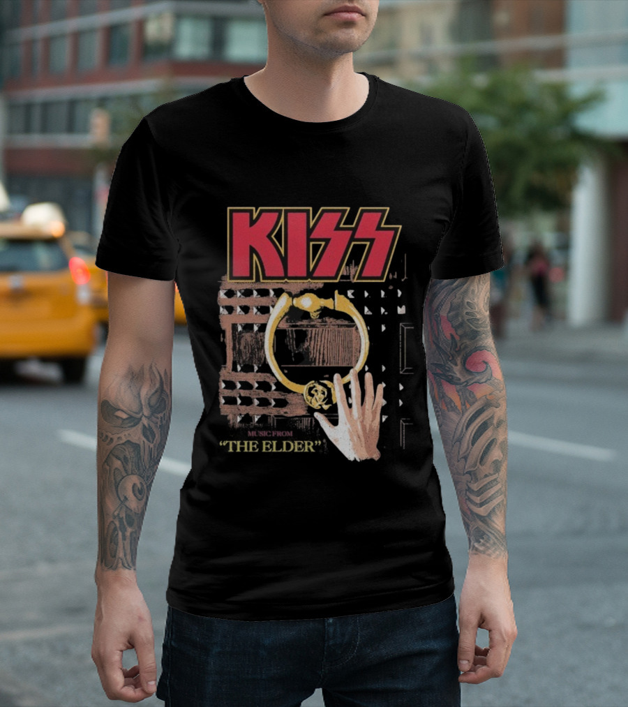 Kiss Music From The Elder Door Knocker Hand Iconic Rock Album Cover T-Shirt