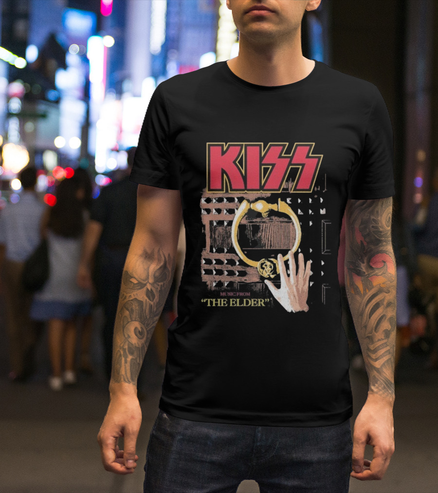 Kiss Music From The Elder Door Knocker Hand Iconic Rock Album Cover T-Shirt