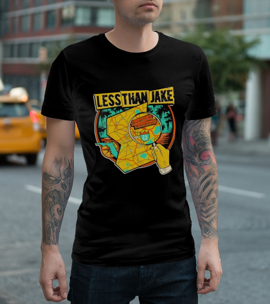 Less Than Jake Borders And Boundaries Anniversary Map Design T-Shirt
