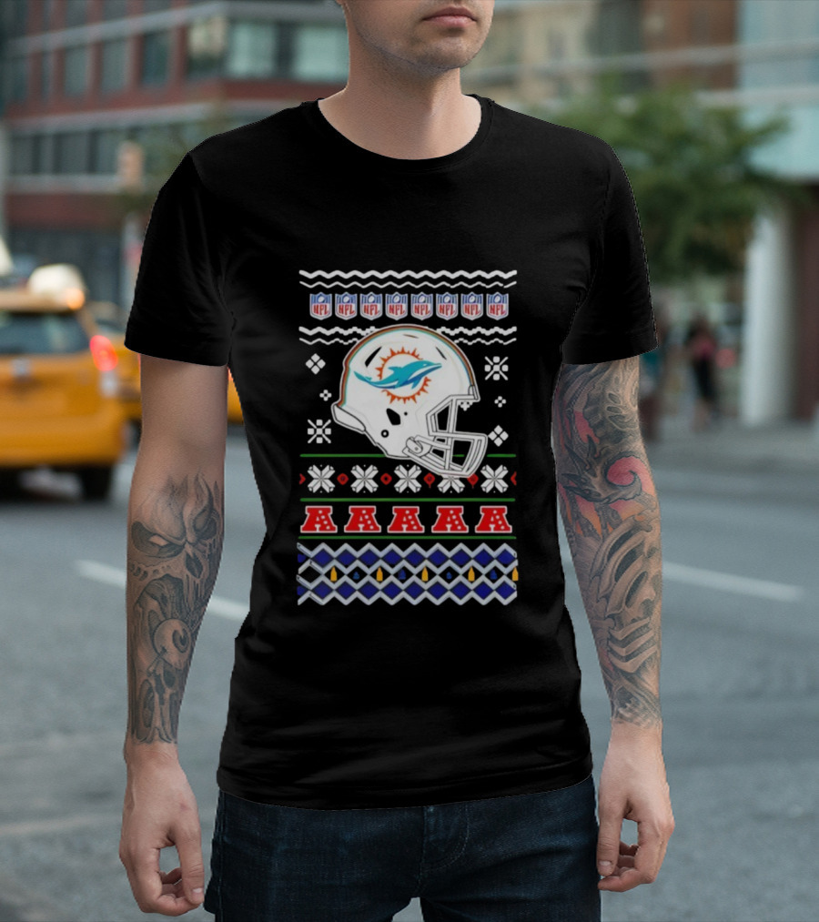 Miami Dolphins Christmas NFL 2025 Holiday Ugly Sweater Style Football T-Shirt