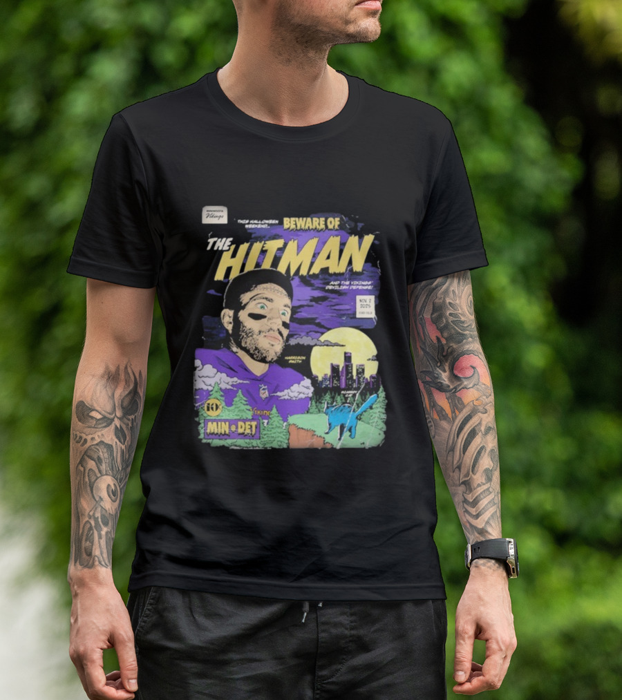 Minnesota Vikings Vs Detroit Lions Beware Of The Hitman NFL November 2 2025 Halloween Matchup Harrison Smith Vikings Defense Ford Field T-Shirt