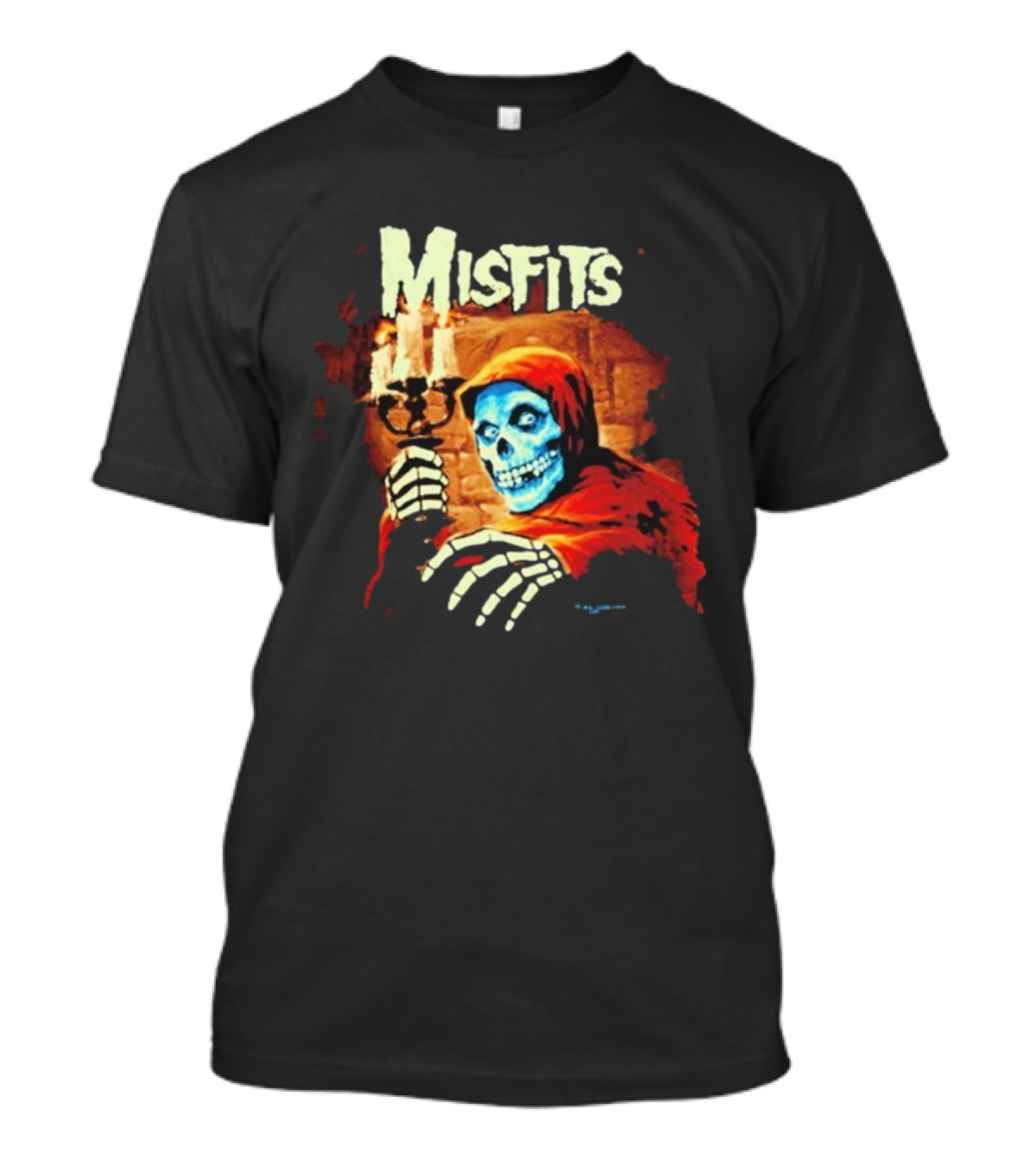 Misfits Candle Holding Skeleton In Red Hood T-Shirt