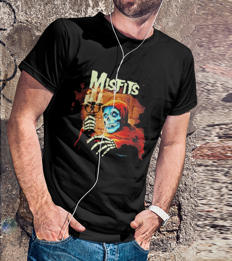 Misfits Candle Holding Skeleton In Red Hood T-Shirt