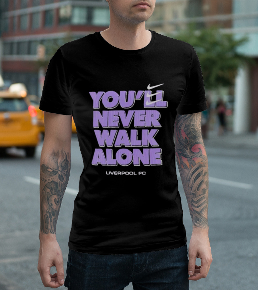 Nike You'll Never Walk Alone Liverpool FC Purple Text With Iconic Swoosh T-Shirt