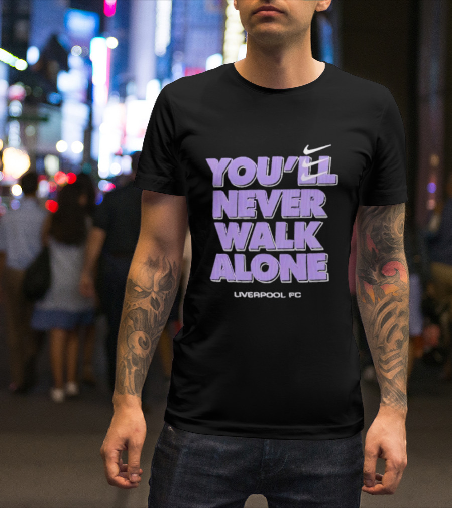 Nike You'll Never Walk Alone Liverpool FC Purple Text With Iconic Swoosh T-Shirt