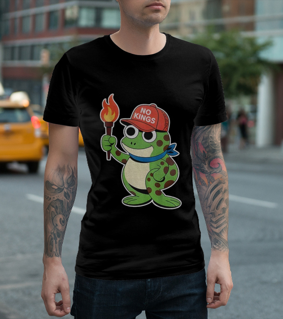 No Kings Frog Holding Torch Portland Protest Vintage Anti-ICE T-Shirt