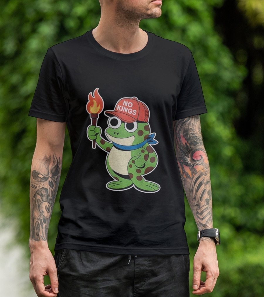 No Kings Frog Holding Torch Portland Protest Vintage Anti-ICE T-Shirt