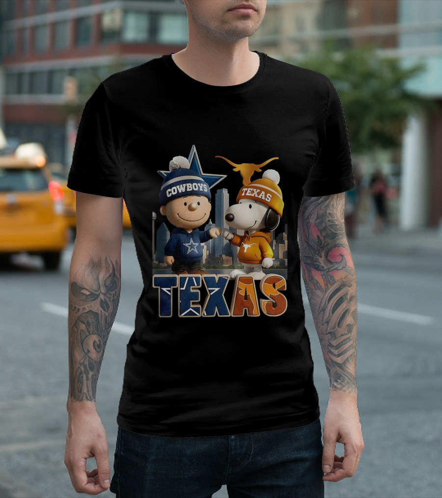 Charlie Brown Snoopy Cowboys Texas Longhorns Fist Bump T-Shirt
