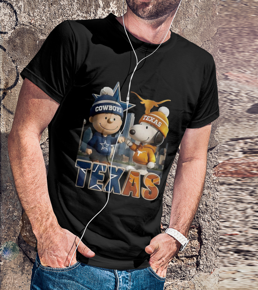 Charlie Brown Snoopy Cowboys Texas Longhorns Fist Bump T-Shirt